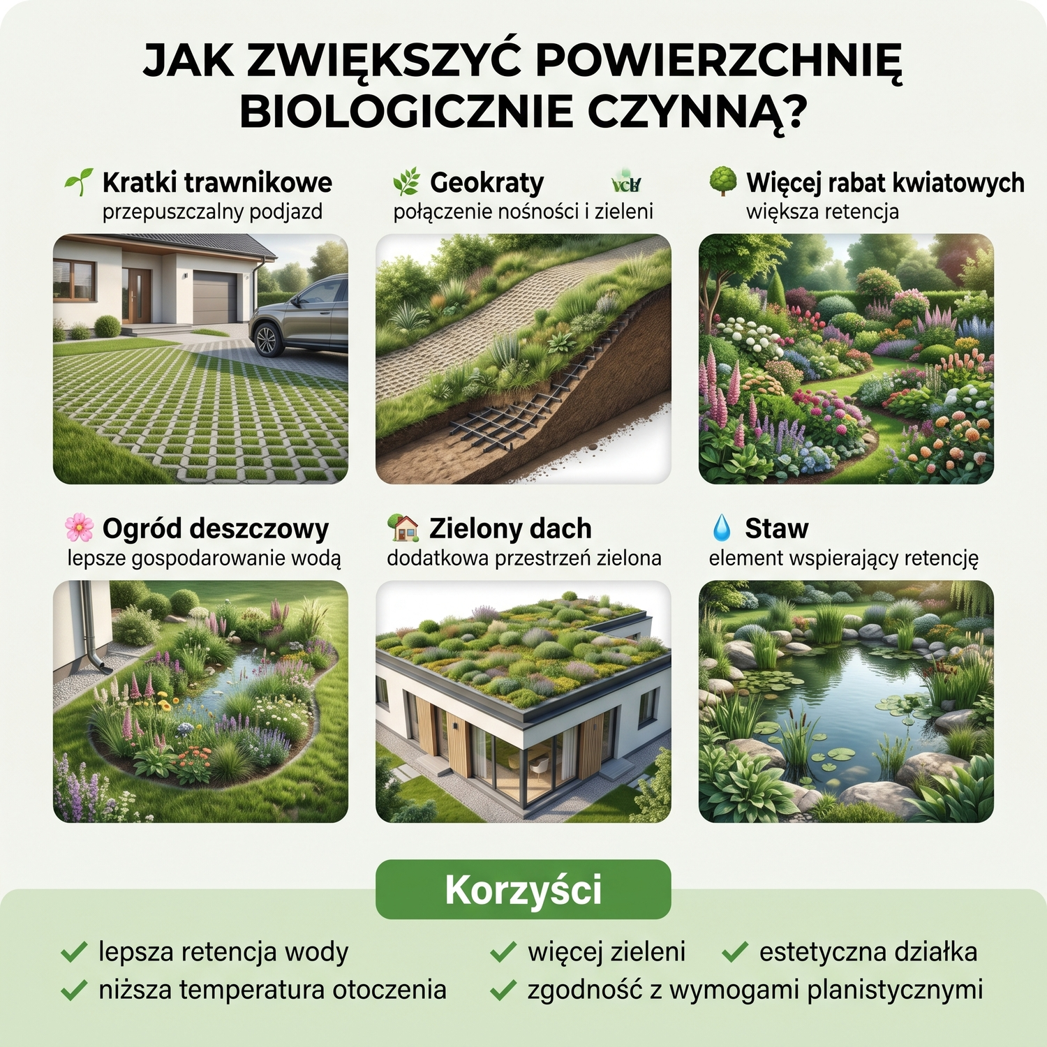 Przepuszczalny podjazd wykonany z kratki trawnikowej zasianej trawą